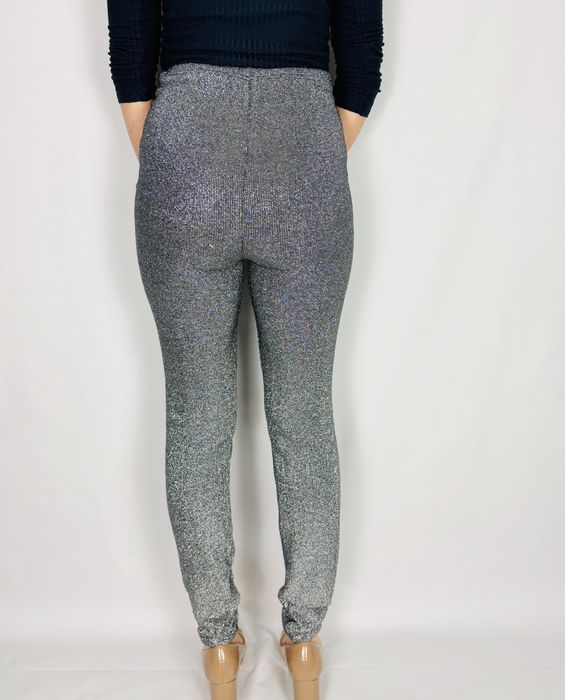 Srebrne legginsy z brokatem S 36