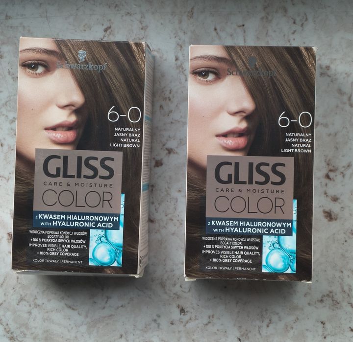 2 szt. farby do włosów Schwarzkopf Gliss Color 6-0 Naturalny Jasny Brąz