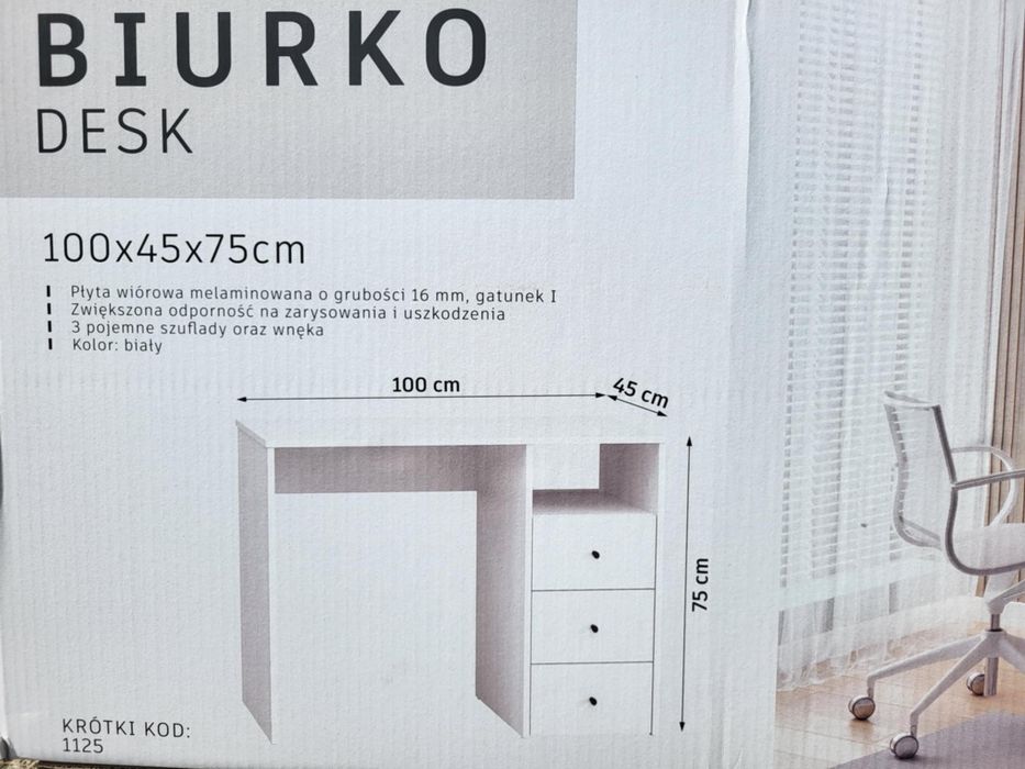 Biurko białe  z szufladami nowe