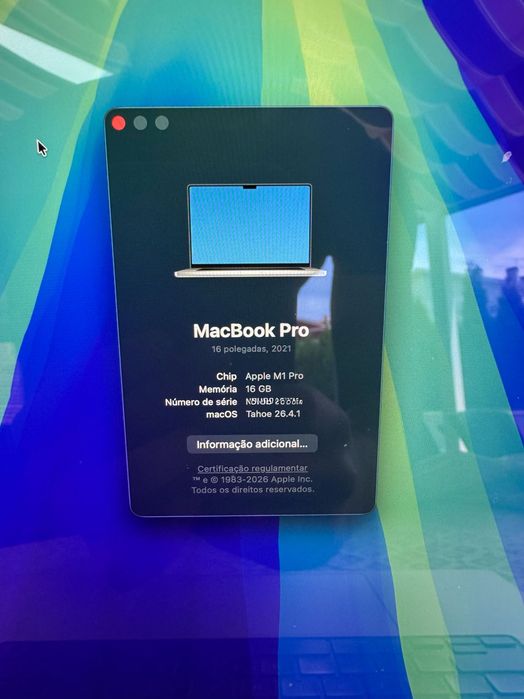MacBook Pro 16” M1 Pro – 16GB RAM – 512GB SSD – Prateado | Estado Impecável