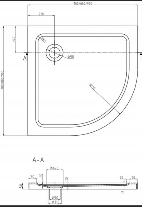 Brodzik Mexen Flat 90cm półokrągły NOWY