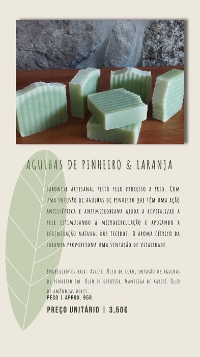 Sabonete artesanal de Agulhas de pinheiro e Laranja