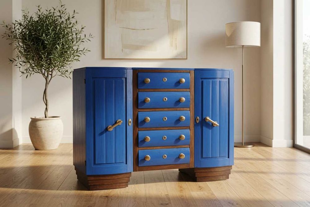 Sideboard Vintage Restaurado Azul Marinho Premium - Peça Única de Luxo!