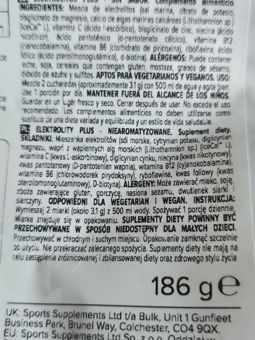 Elektrolity Bulk  Electrolyte Plus - Bez dodatków smakowych 60 porcje