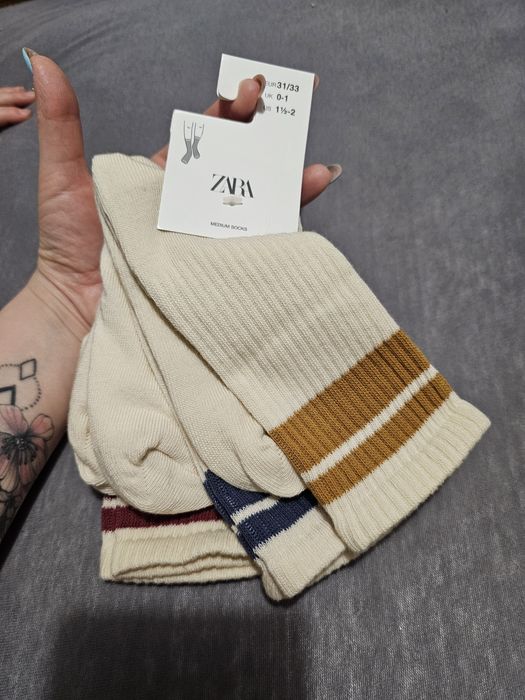 Skarpetki zara 31-33 bawełna paski kremowe 3pak