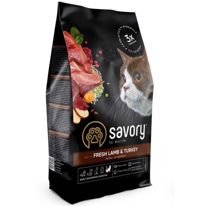 2кг корм  Savory Adult Cat Sensitive Digestion Fresh Lamb & Turkey