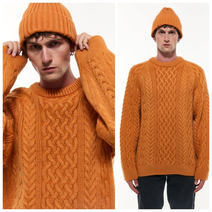 Primark L-XL jaskrawy pomarańczowy NOWY sweter bawełniany warkocze