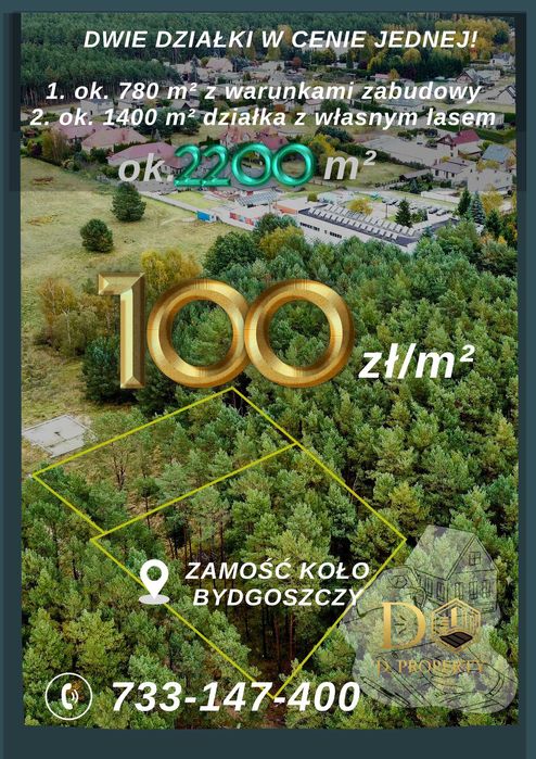 Działka z własnym lasem, WZ– Zamość k. Bydgoszczy 2200m2 (100 zł/m2)