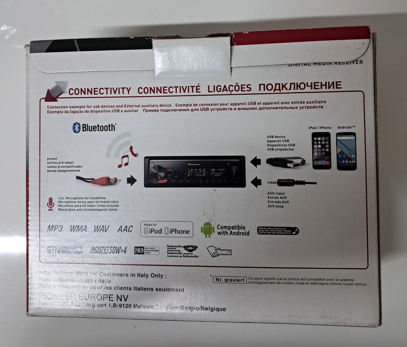 RÁDIO PAIONEER MVH-390BT, 50W X4 com Bluetooth