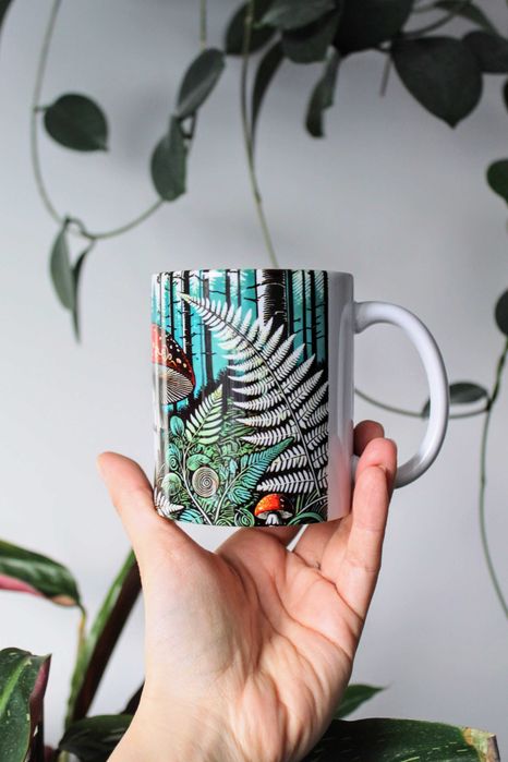 Kubek Muchomor, grzyby leśne paprocie