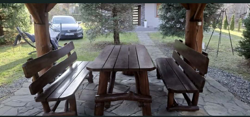 Meble ogrodowe dębowe zestaw biesiadny