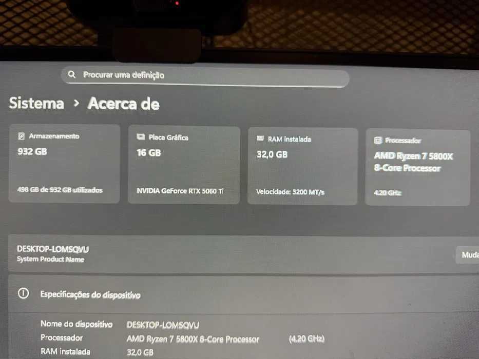 Setup Gaming - RYZEN 7 5800X - 8 CORE /  Gráfica 5060TI