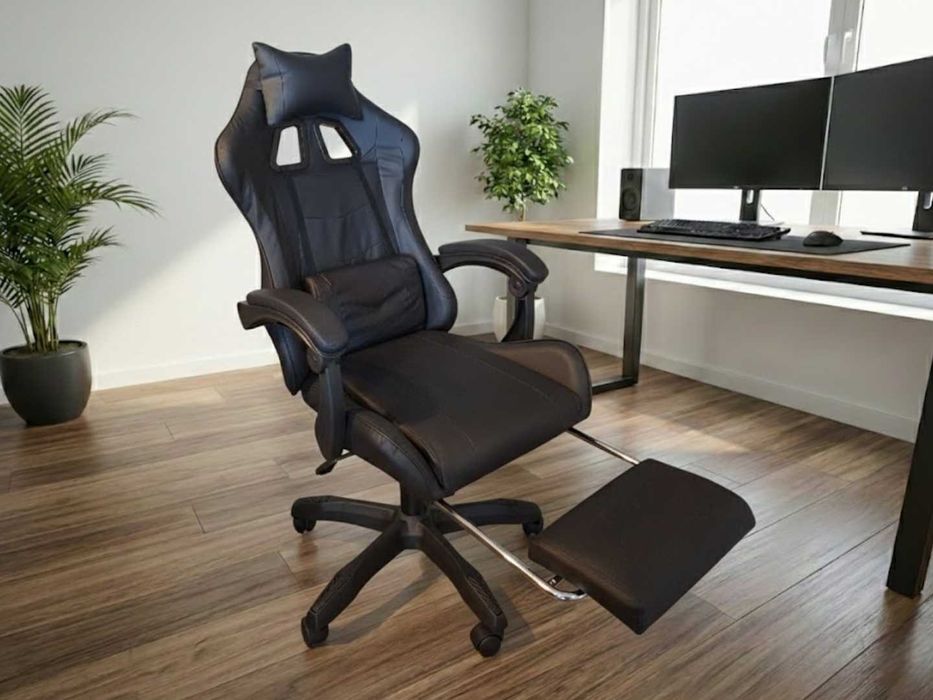 FOTEL GAMINGOWY Ergonomiczny Podnóżek Krzesło Biurowe Obrotowe