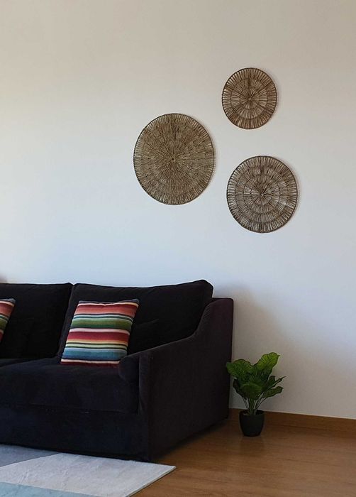 3 discos de decoração de parede em rattan natural