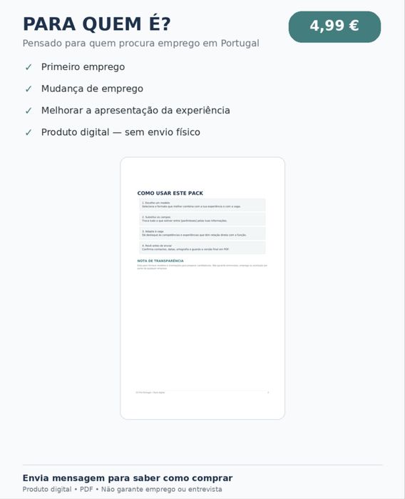 Pack de CV Profissional + Carta de Apresentação | 4,99 €