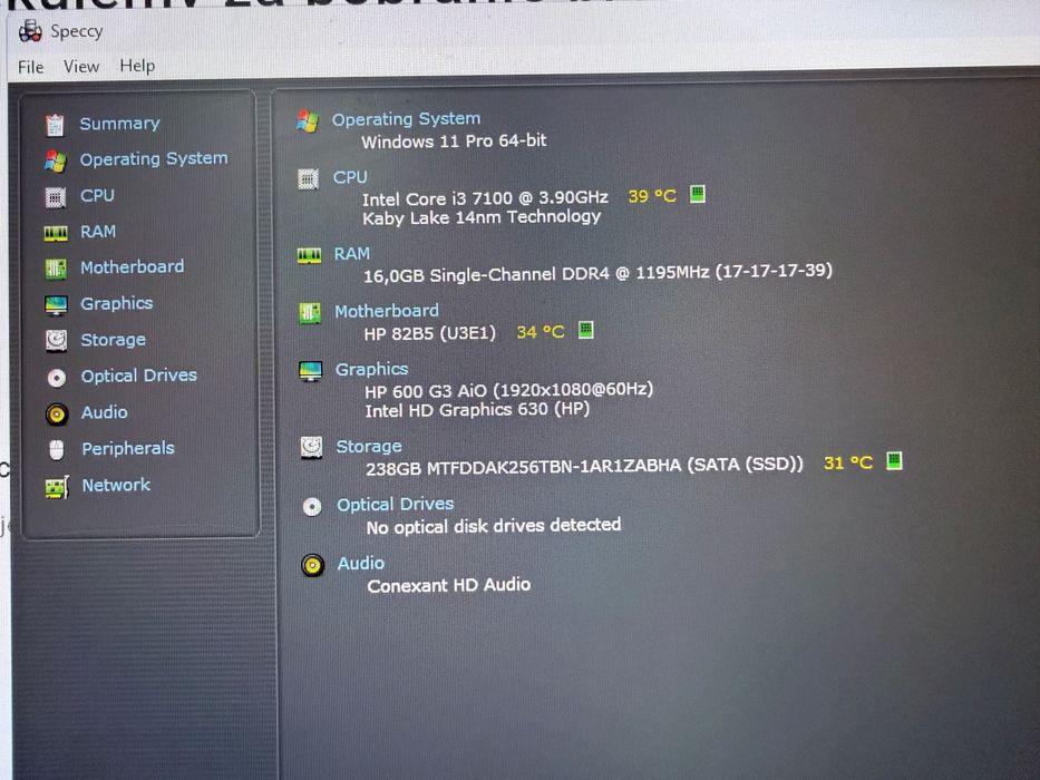 HP ProOne 600 G3 AIO 21,5 cala, 16GB RAM,WIFI,  stan dobry
