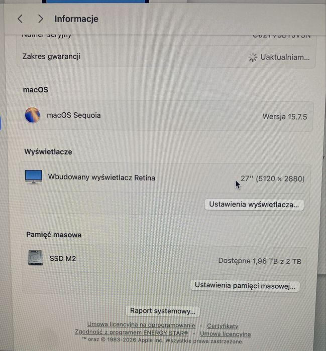 Imac 27 3.6 GHz 32 GB i9 SSD M2 2 TB