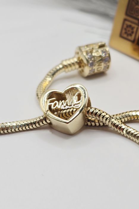 Złoty charms serce Family próba 585 14k