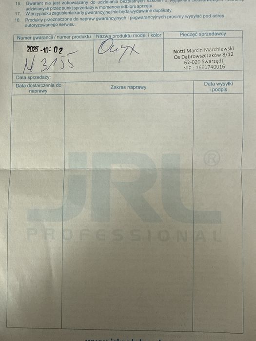 Masyzynka do strzyżenia włosów JRL ONYX czarna