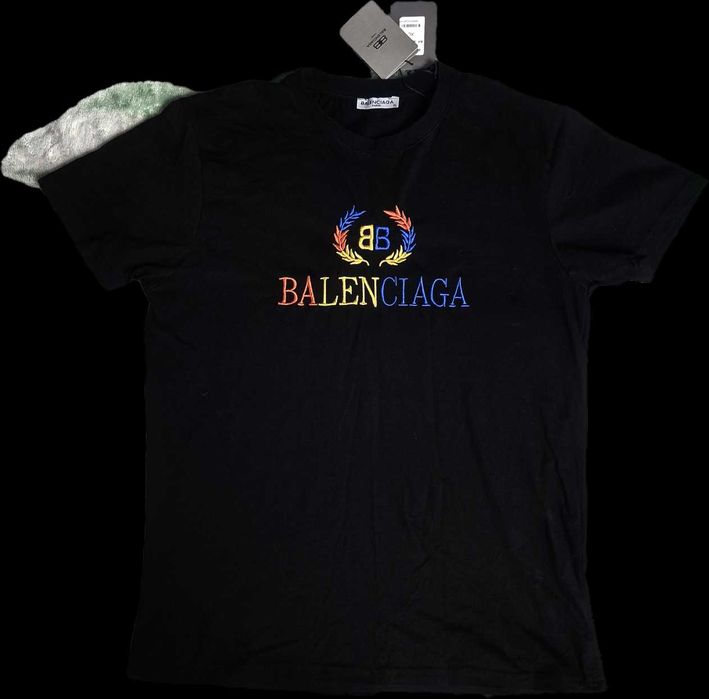 Nowa czarna koszulka supet jakosci BALENCIAGA Paris BB MODA nadruk XL