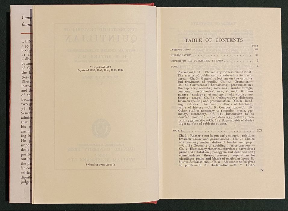 A Instituição Oratória de Quintiliano em quatro volumes