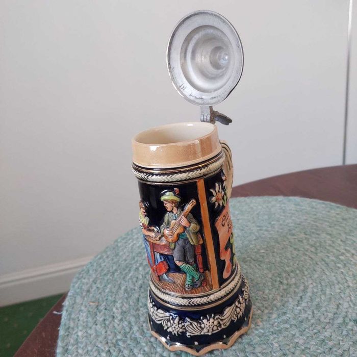 Вінтажна німецька музична пивна кружка із підйомним кришкою