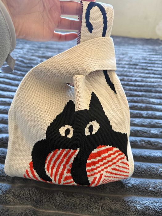 Bolsa Clutch de Tricô com Gato Bege em Poliéster Bolsa de Mão Fofa bag