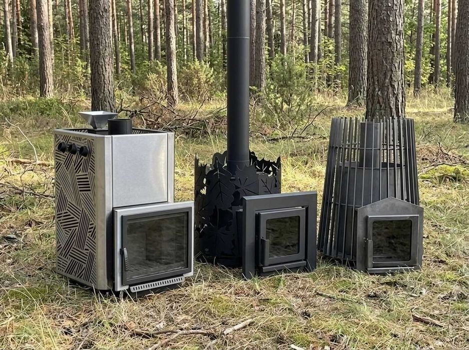 Піч для великої бані та лазні до 35 м³ • Дров’яна кам’янка з трьома відбійниками • Швидко прогріває велику парилку • Від виробника