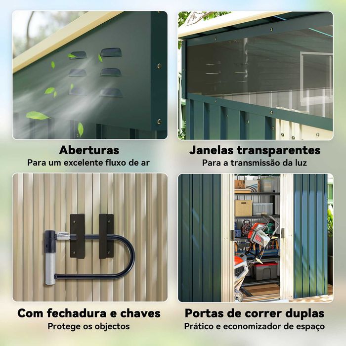 Casota verde 2 m² em aço galvanizado com fechadura