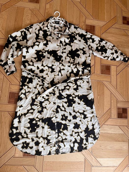 Лляна сукня сорочка  C&A Eur 42, F 44, льон XL- XXL беж квіти