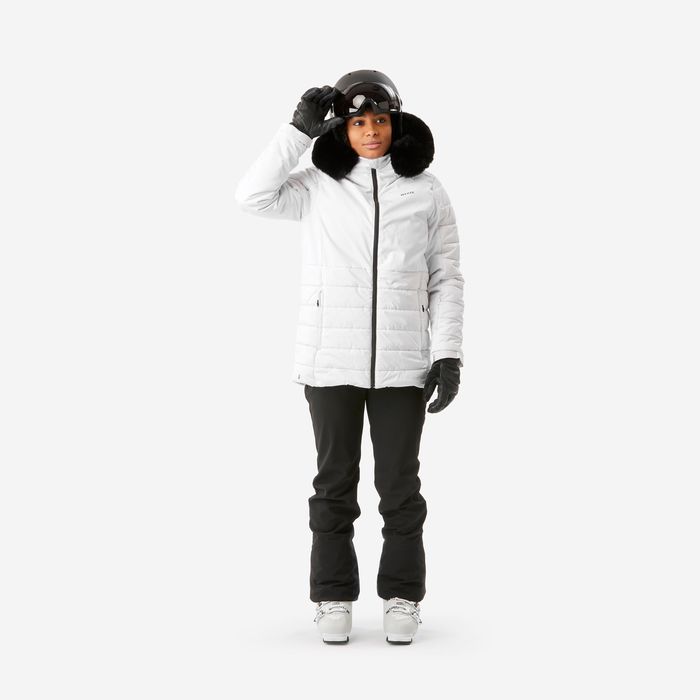 Casaco de Ski Quente Meio-Comprido 100 Mulher Branco