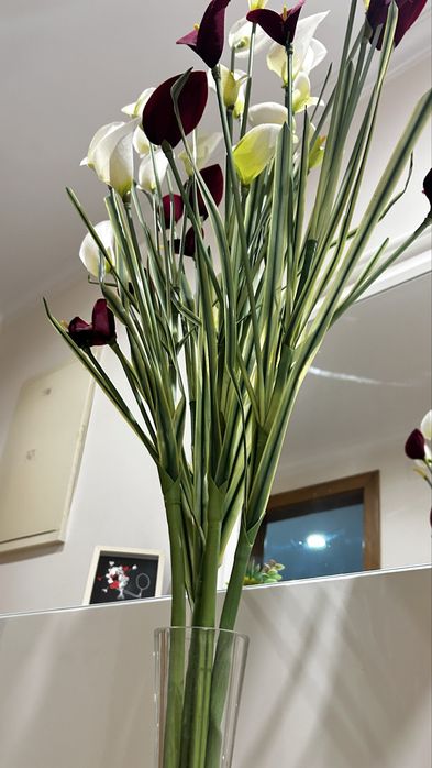 Vaso vidro solitario + flores artificiais