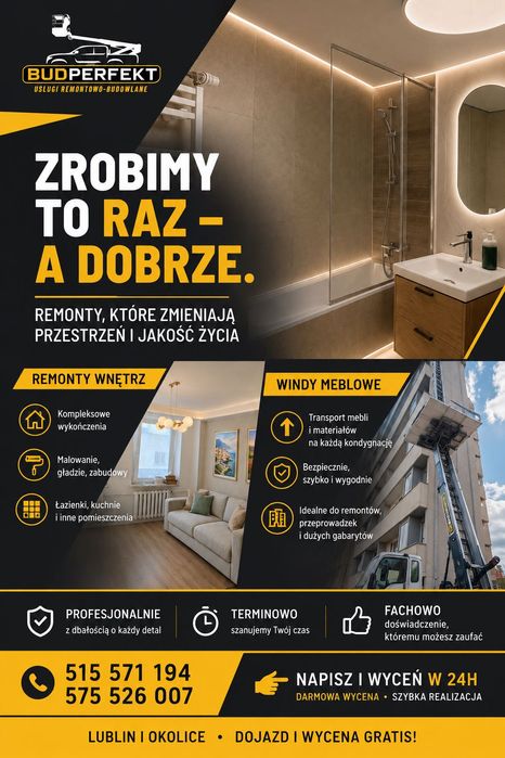 Bud Perfekt – remonty, wykończenia, windy meblowe, przeprowadzki Lublin