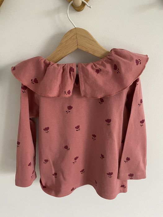 Bluzka lindex różowa 92 kwiatki kołnierzyk