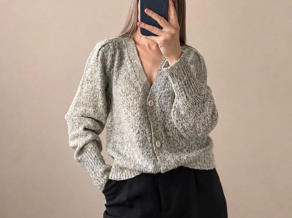 Кардиган оверсайз сірий білий в’язаний Vero Moda