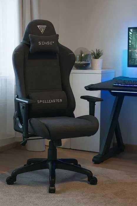 NOWY Fotel Gamingowy Materiałowy Ergonomiczny Obrotowy Biurowy Krzesło