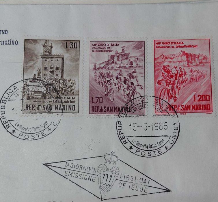 Конвер з марками Спорт велопробіг Республіка Сан-Марино 1965