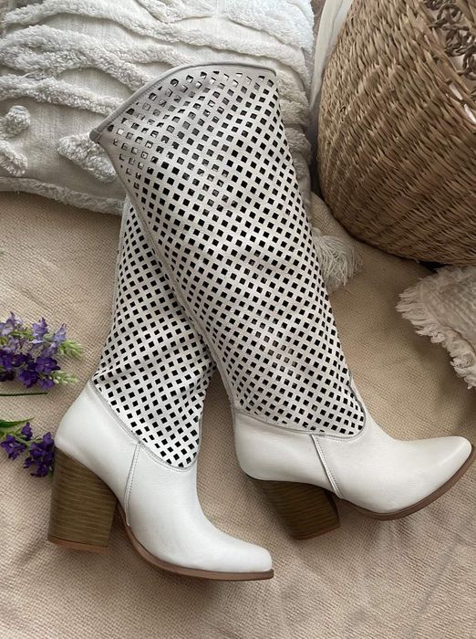 Eleganckie kozaki ażurowe naturalna skóra kolory