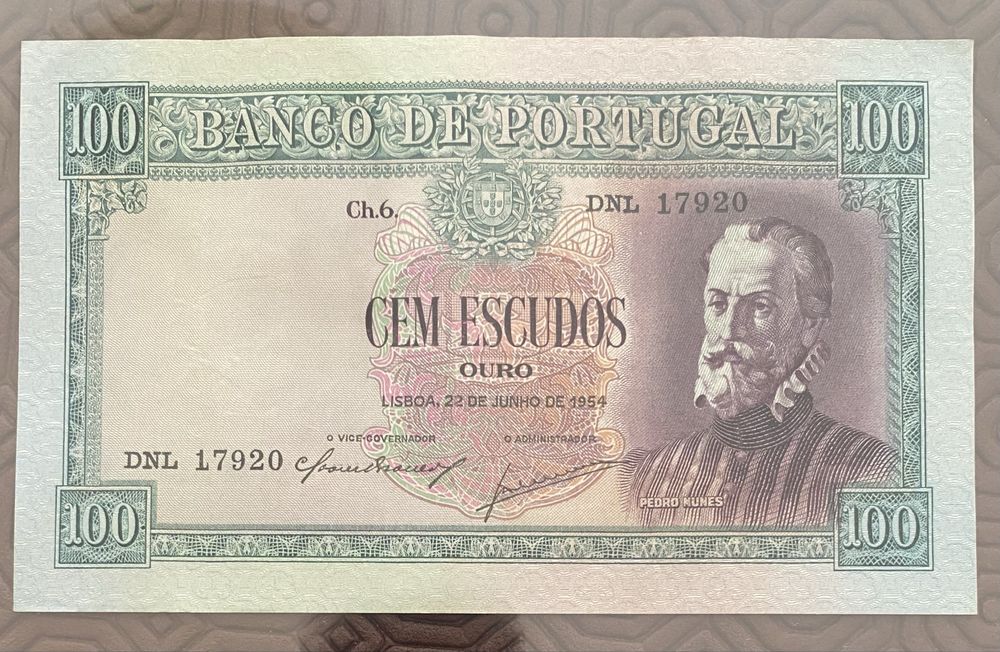 Nota 100$00 Escudos Ch.6 - Prdro Nunes 22/06/1954