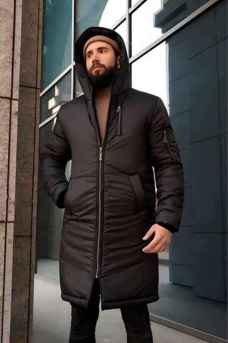 Чоловіча стильна куртка подовжена . Парка чоловіча з капюшоном