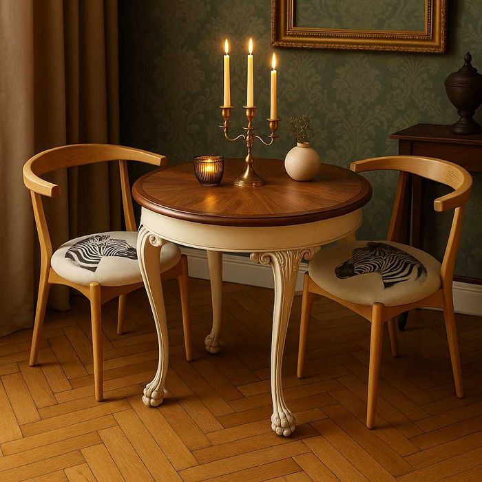 Antyczny stół ok. 1900–1920 orzechowy fornir ręcznie odnowiony, unikat