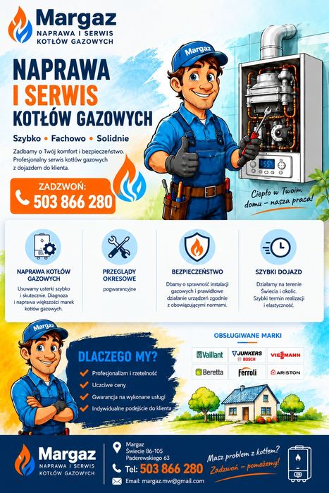 Serwis  naprawa  przeglądy kotłów ,pieców gazowych