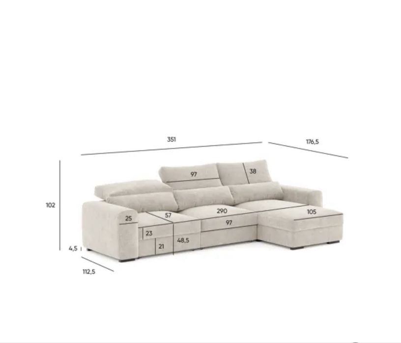 Sofá de 5 lugares chaise longue