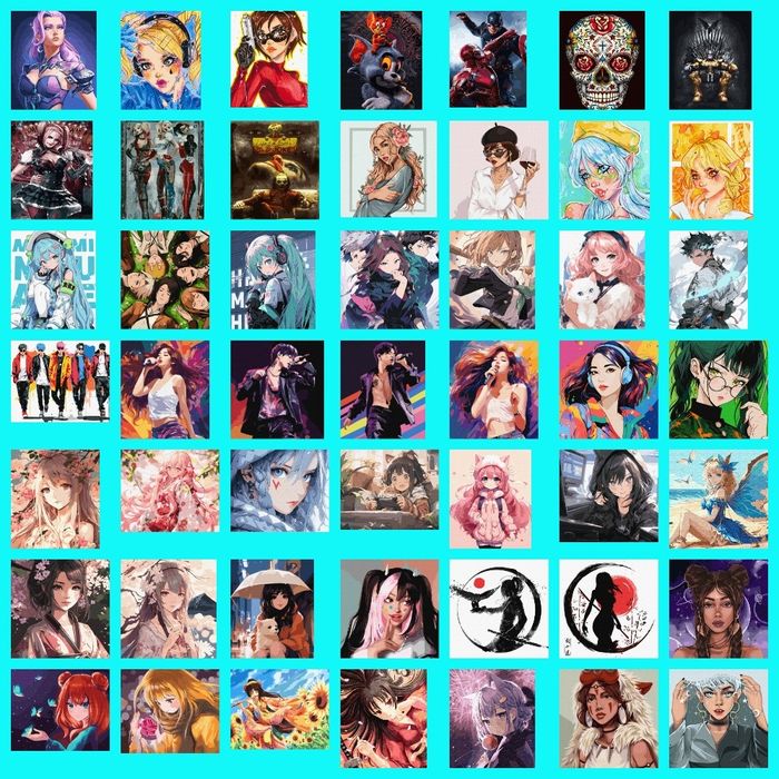 Картины по номерам Комиксы, звёзды, исполнители, аниме