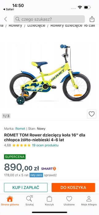 Rower Romet Tom 16 J. Nowy