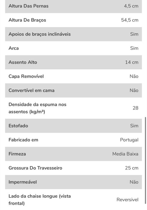 Sofa de sala com chaise longue