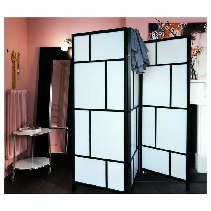 Biombo RISÖR, branco/preto, 216x185 cm