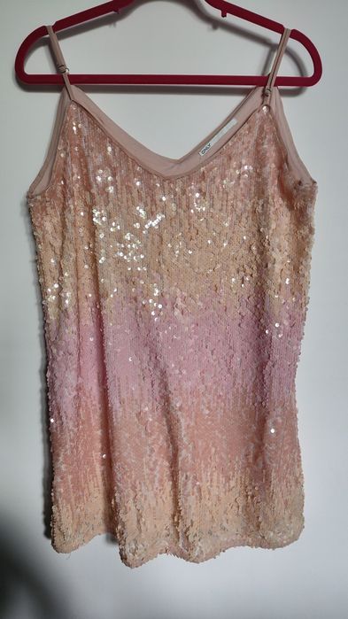 Sukienka Cekinowa na ramiączkach L Różowa