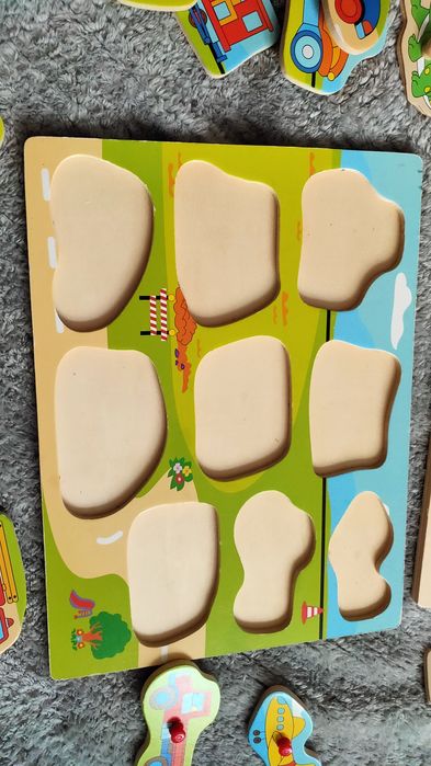 Zestaw Puzzle drewniane zwierzęta pojazdy