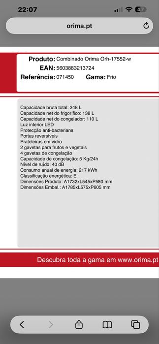 Frigorifico combinado branco 248L